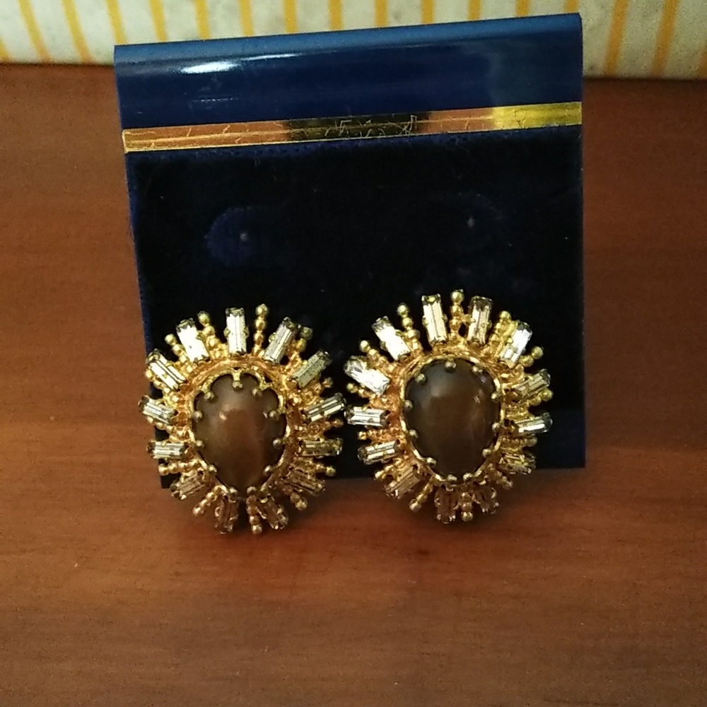 Tiger 🐅 Eye Vintage Clip On Earrings